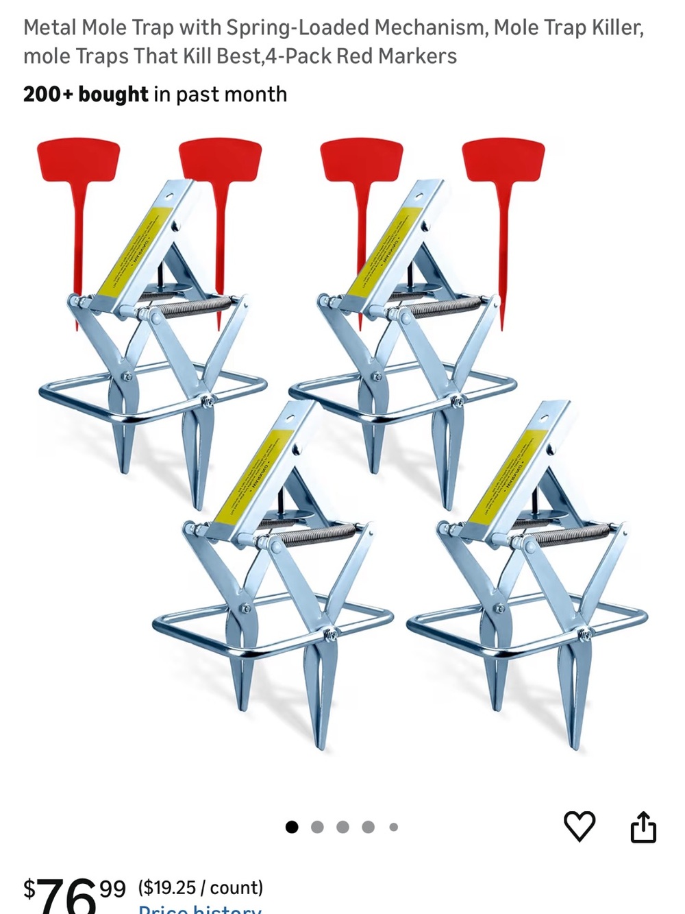 Metal Spring-Loaded Mole Trap 4-Pack with Red Markers
